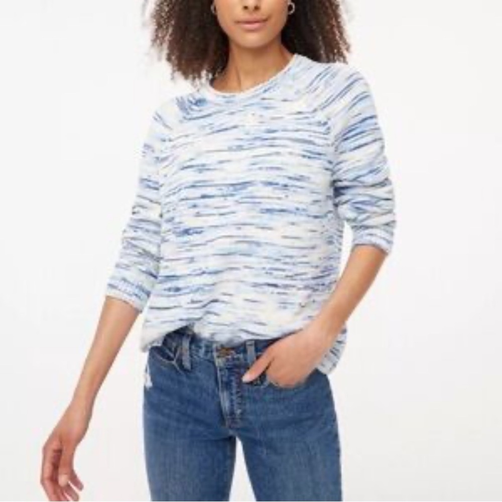 J. Crew Factory Stylish Blue cotton Space Dye Raglan Crewneck cozy sweater